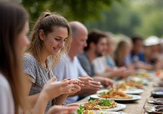 Mutfak turu sırasında yemek yiyen grup